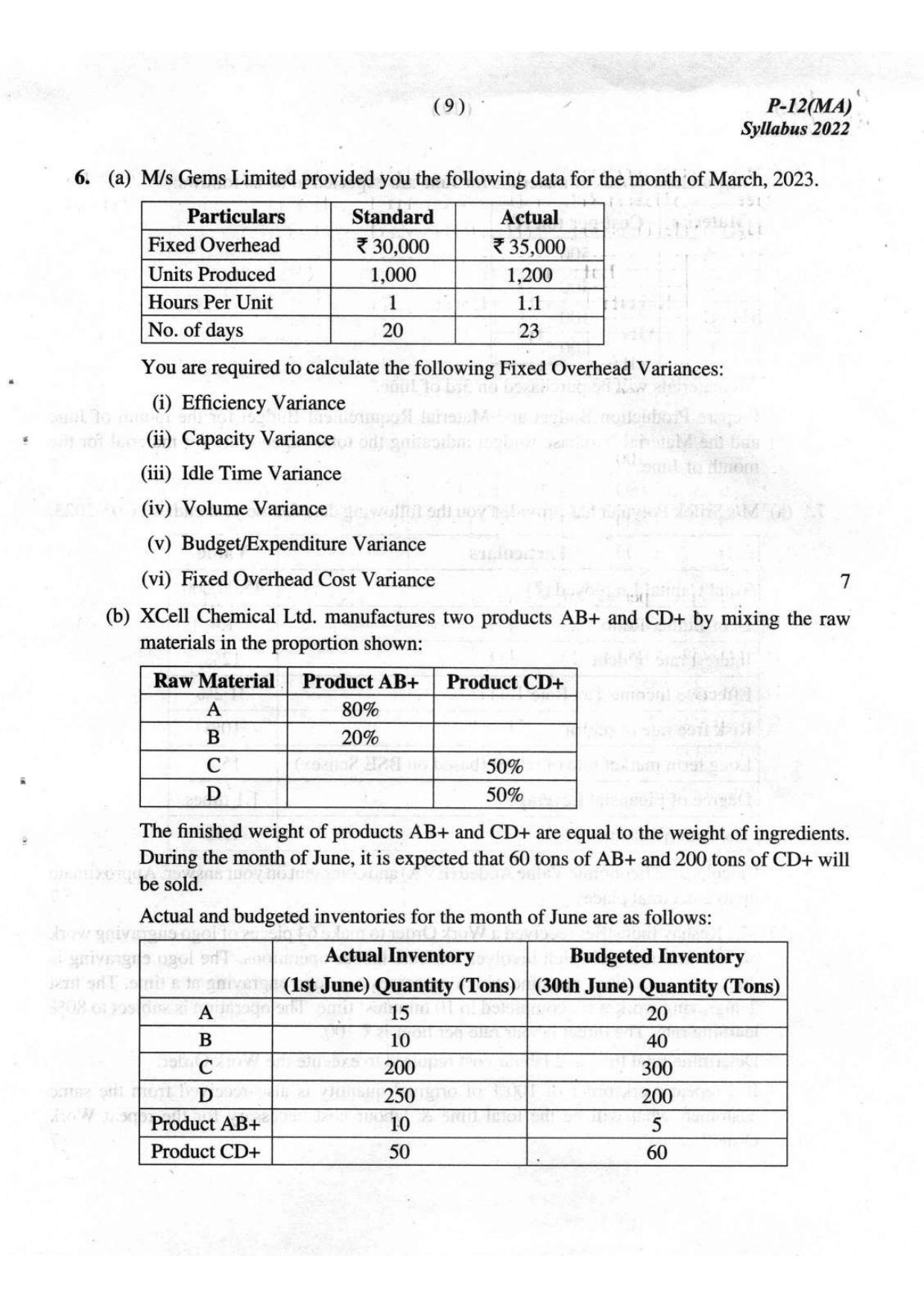 ICMAI Intermediate December 2023 Question Paper - Management Accounting - Page 9