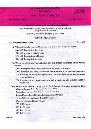 ICMAI Intermediate December 2023 Question Paper - Management Accounting