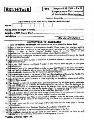 BHU RET Environment & Sustainable Development 2014 Question Paper