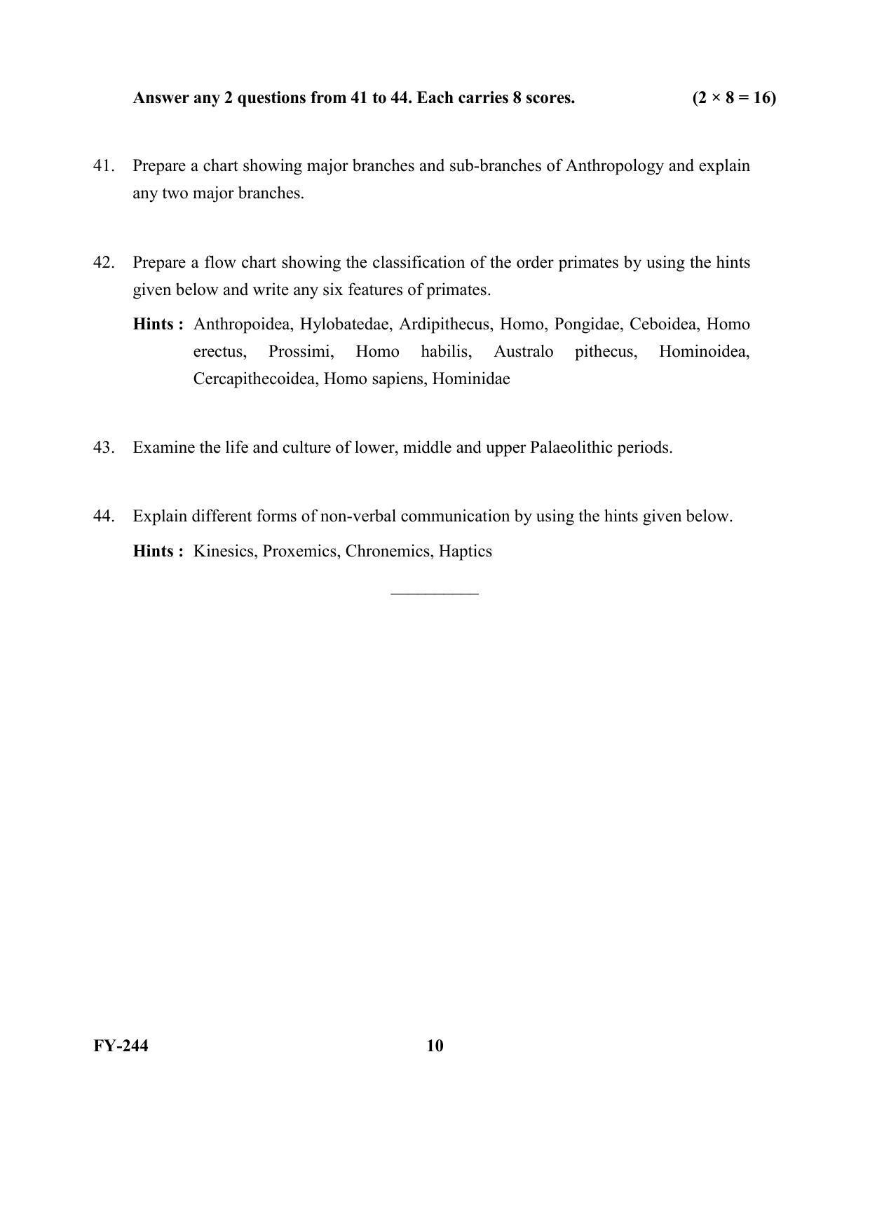 Kerala Plus One (Class 11th) Anthropology Question Paper 2021 - Page 10