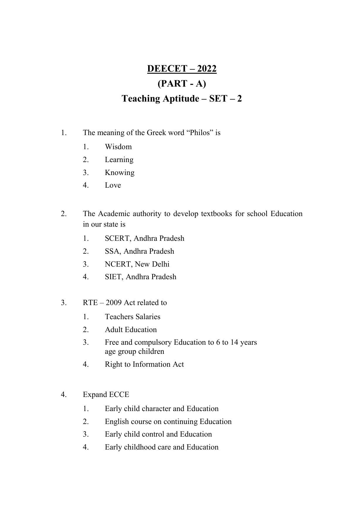 AP DEECET MATHEMATICS (English Medium) 2022 Question Paper - Page 1