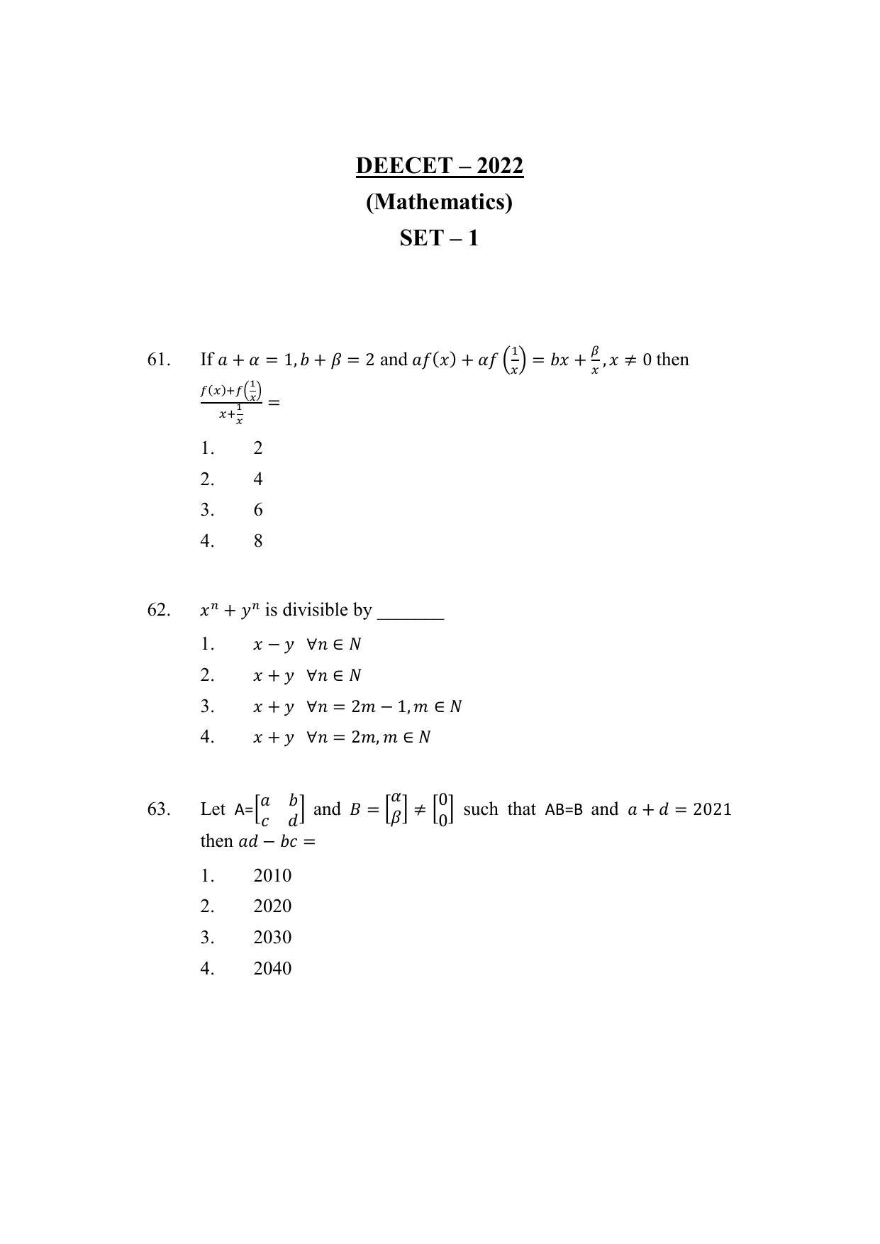 AP DEECET MATHEMATICS (English Medium) 2022 Question Paper - Page 17