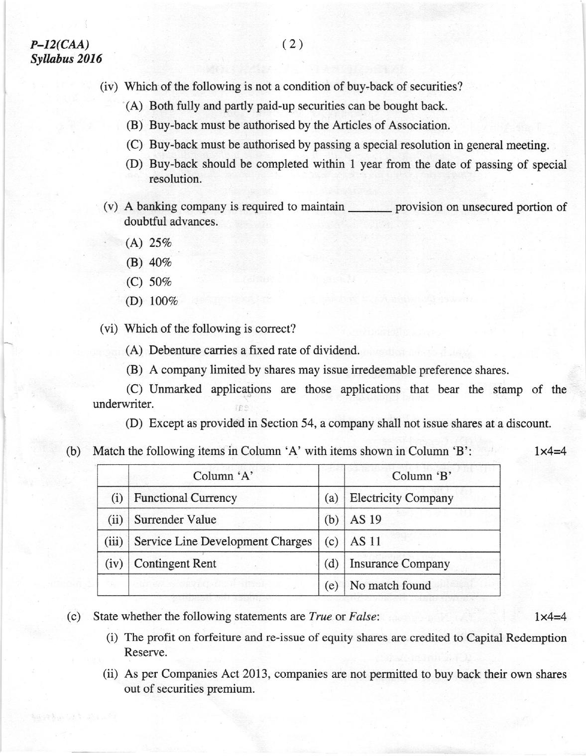 ICMAI Dec 2018 Company Accounts and Audit Question Paper  - Page 2