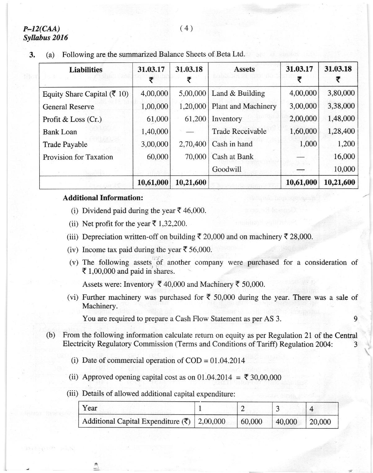 ICMAI Dec 2018 Company Accounts and Audit Question Paper  - Page 4