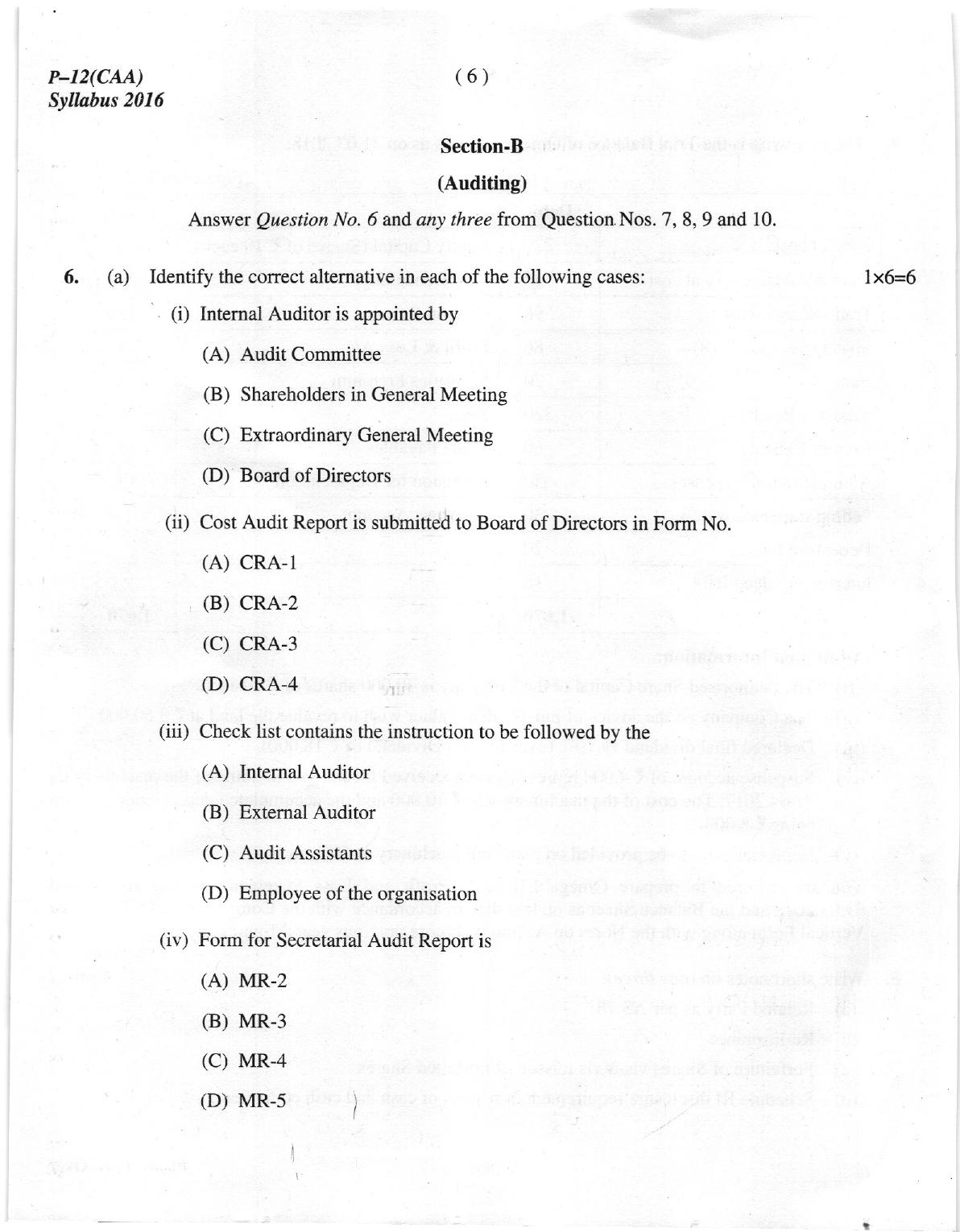 ICMAI Dec 2018 Company Accounts and Audit Question Paper  - Page 6