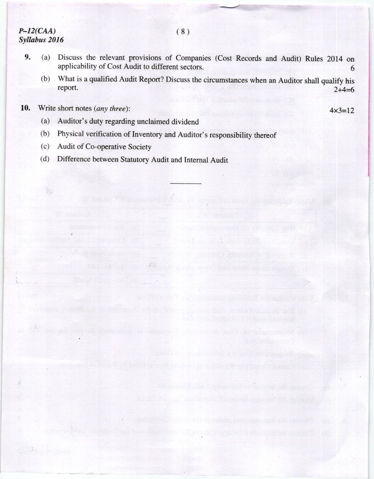 ICMAI Dec 2018 Company Accounts and Audit Question Paper  - Page 8