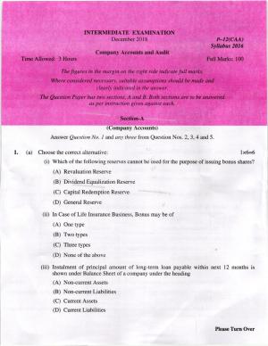ICMAI Dec 2018 Company Accounts and Audit Question Paper 