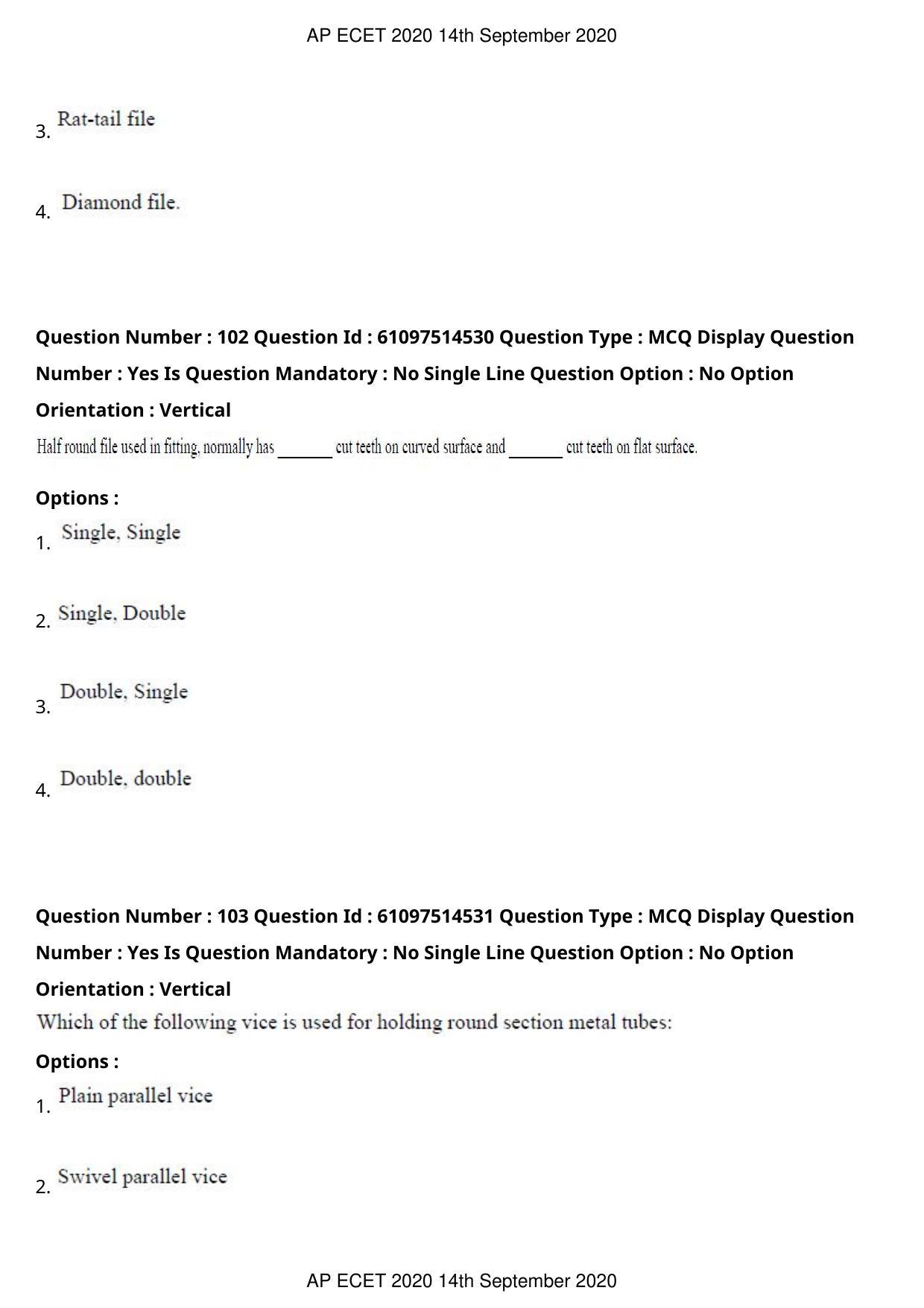 AP ECET 2020 - Mechanical Engineering (Preview) Question Paper With Preliminary Keys - Page 56