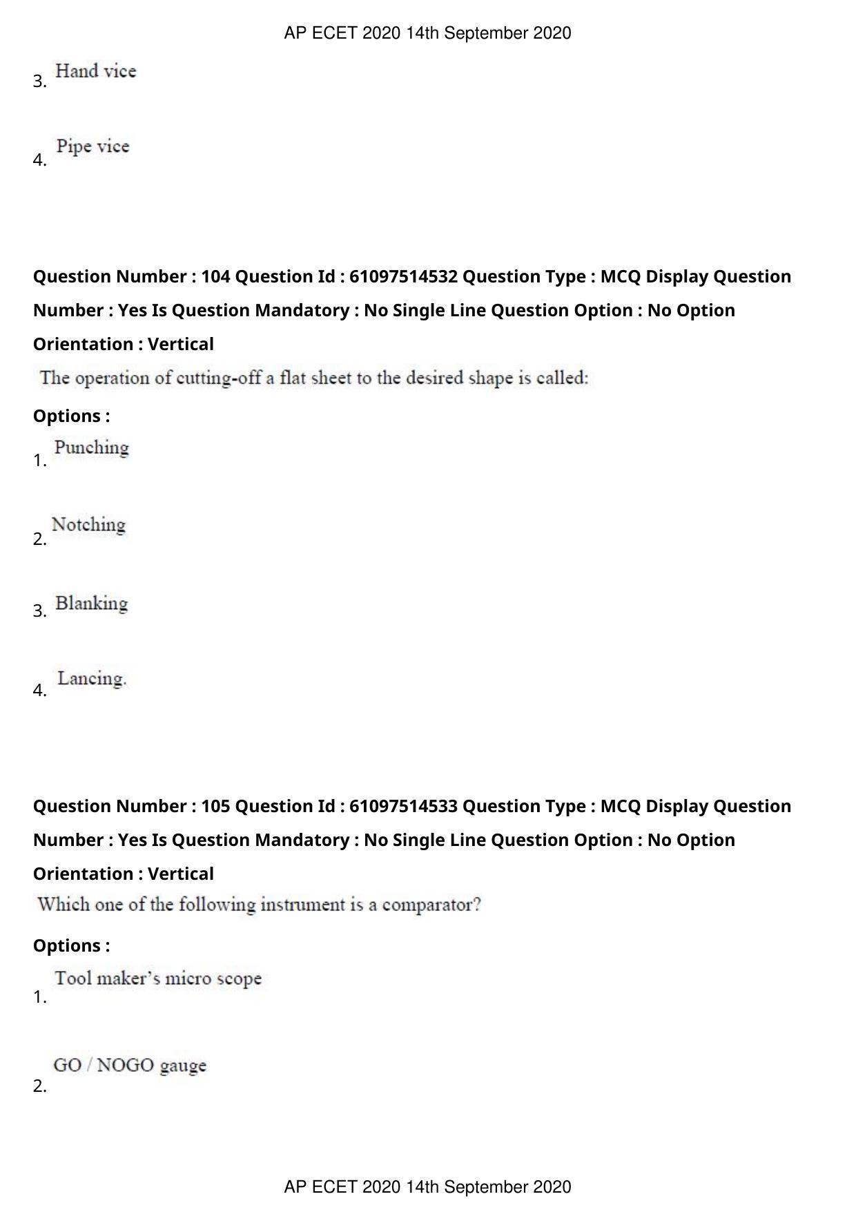 AP ECET 2020 - Mechanical Engineering (Preview) Question Paper With Preliminary Keys - Page 57