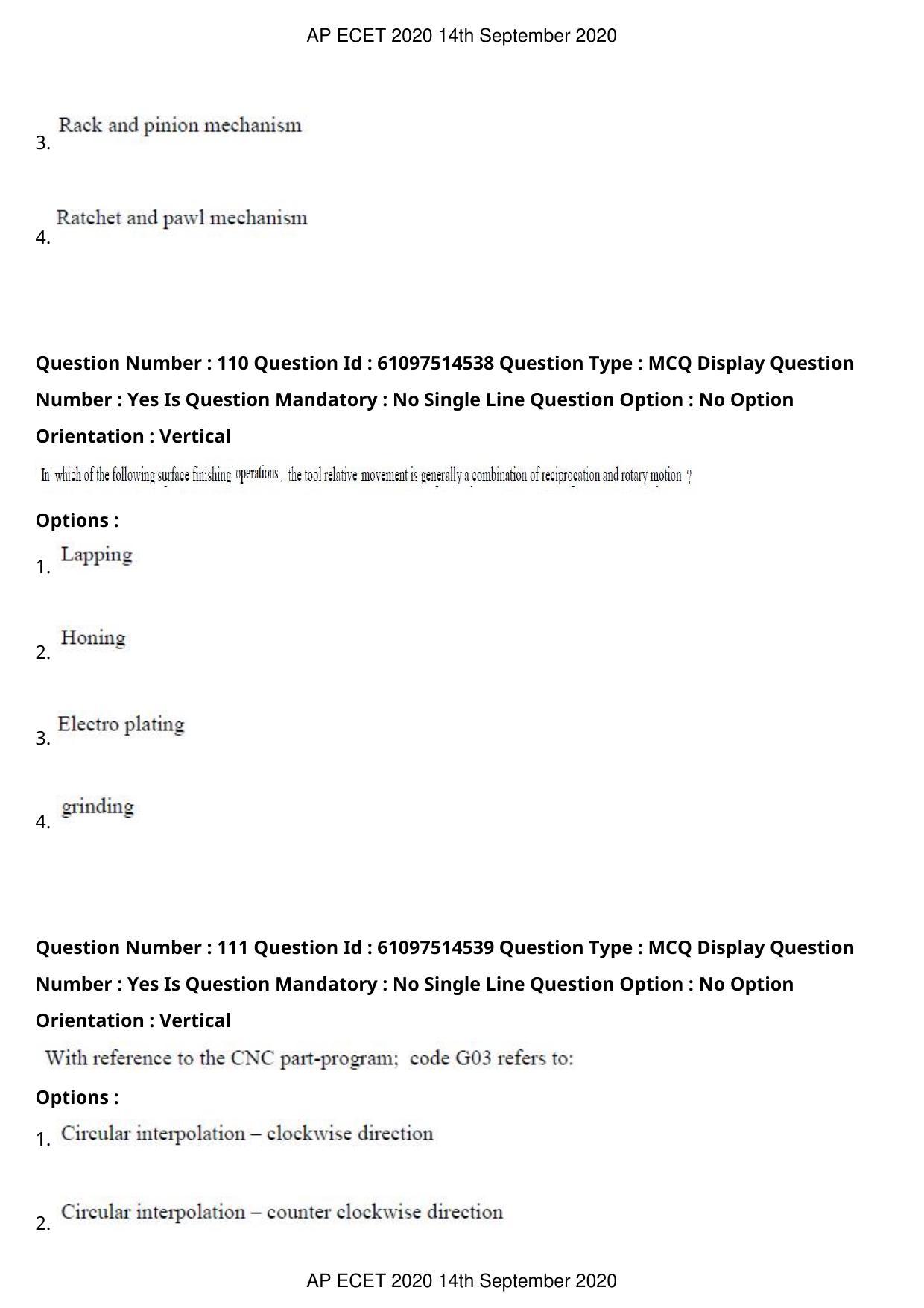 AP ECET 2020 - Mechanical Engineering (Preview) Question Paper With Preliminary Keys - Page 60
