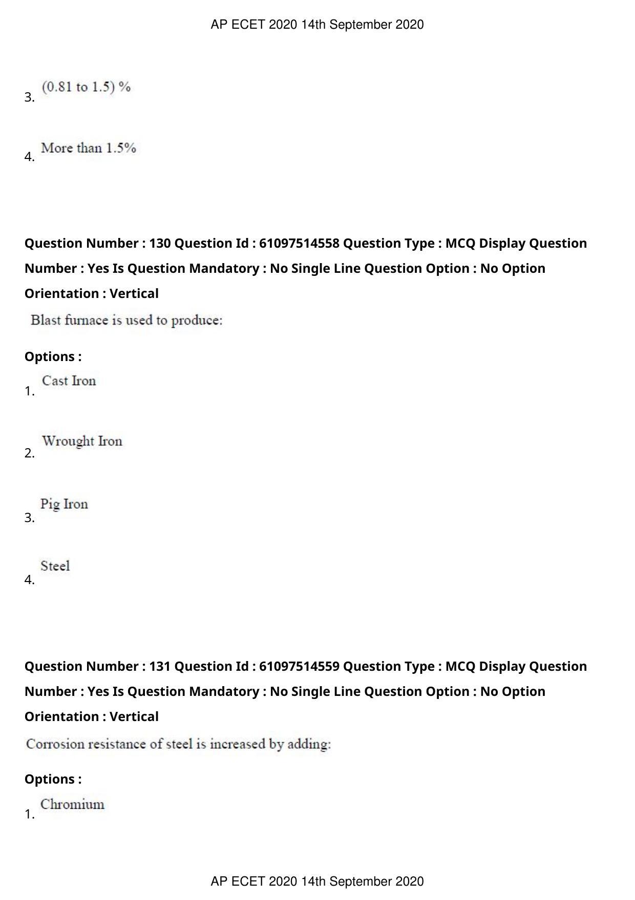 AP ECET 2020 - Mechanical Engineering (Preview) Question Paper With Preliminary Keys - Page 70