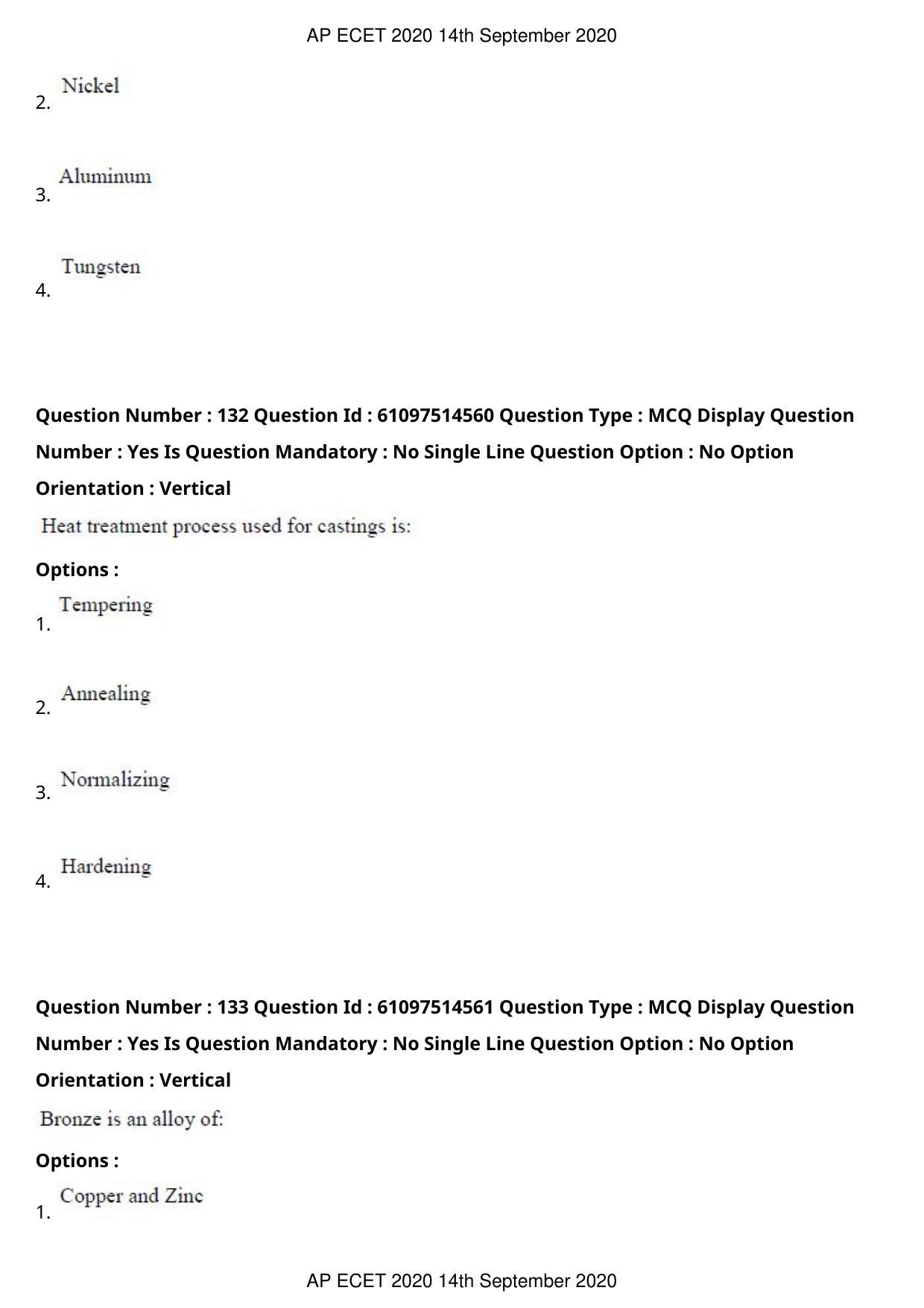 AP ECET 2020 - Mechanical Engineering (Preview) Question Paper With Preliminary Keys - Page 71