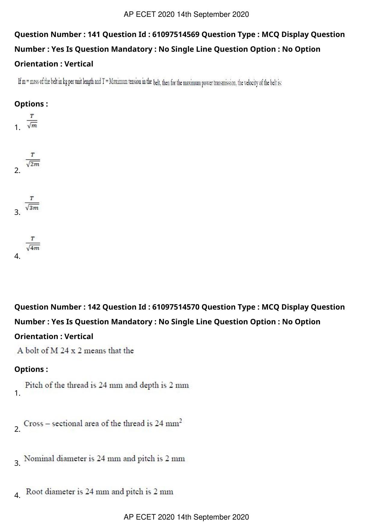 AP ECET 2020 - Mechanical Engineering (Preview) Question Paper With Preliminary Keys - Page 76