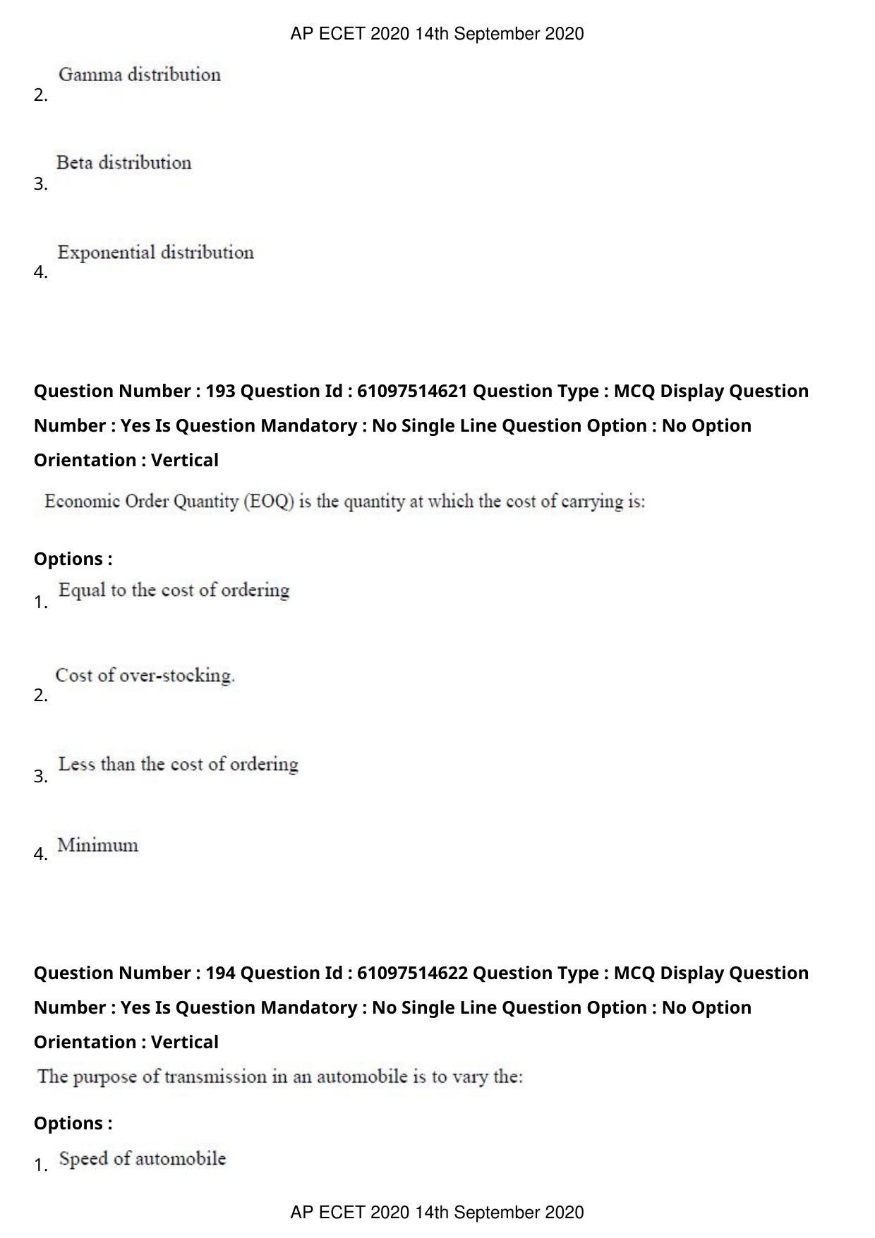 AP ECET 2020 - Mechanical Engineering (Preview) Question Paper With Preliminary Keys - Page 103