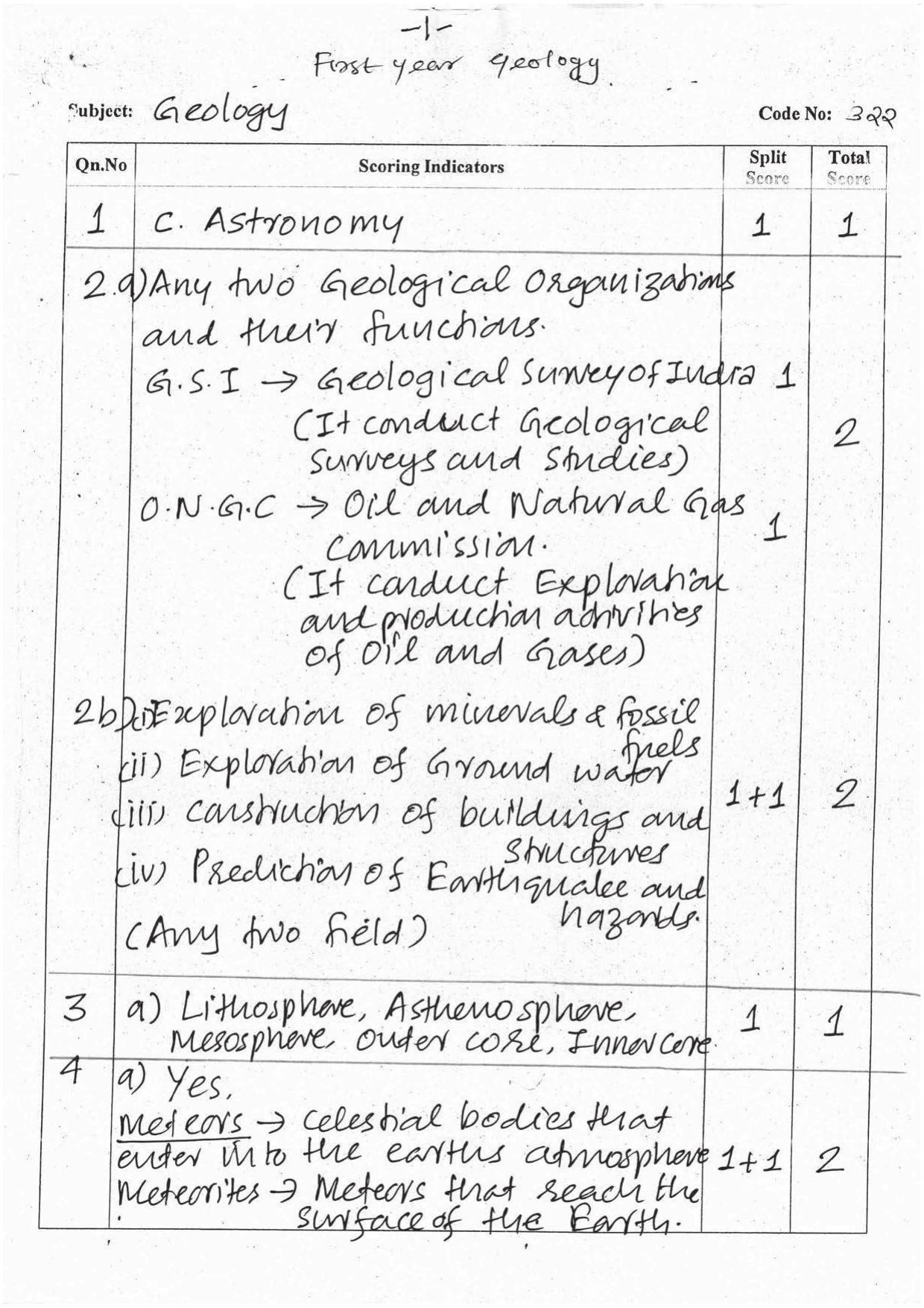 Kerala Plus One 2016 Geology Answer Key - Page 1
