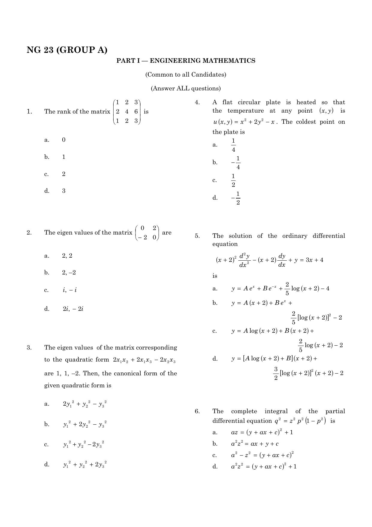 CEETA PG 2023 M.E / M.TECH/ M.ARCH / M.PLAN (GROUP A) Question Paper - Page 2