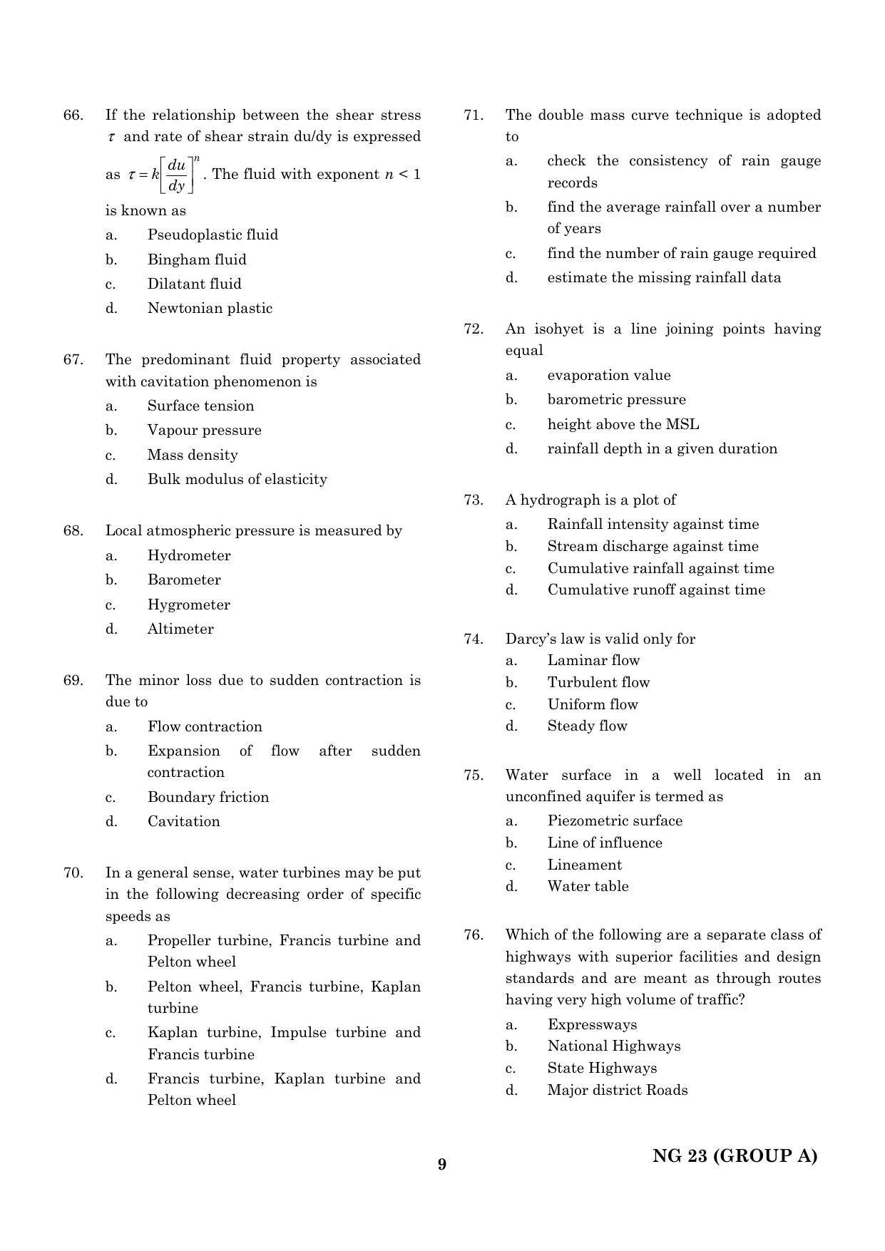 CEETA PG 2023 M.E / M.TECH/ M.ARCH / M.PLAN (GROUP A) Question Paper - Page 10