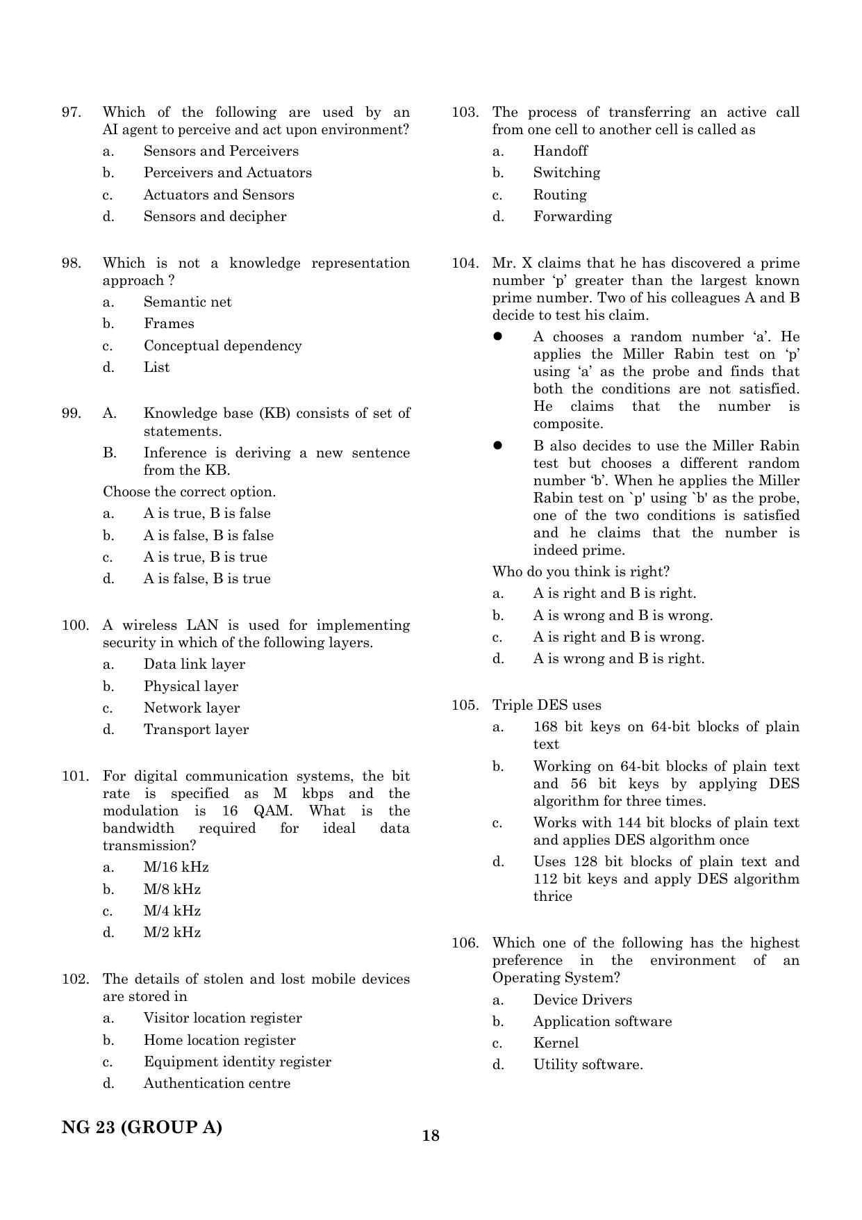 CEETA PG 2023 M.E / M.TECH/ M.ARCH / M.PLAN (GROUP A) Question Paper - Page 19