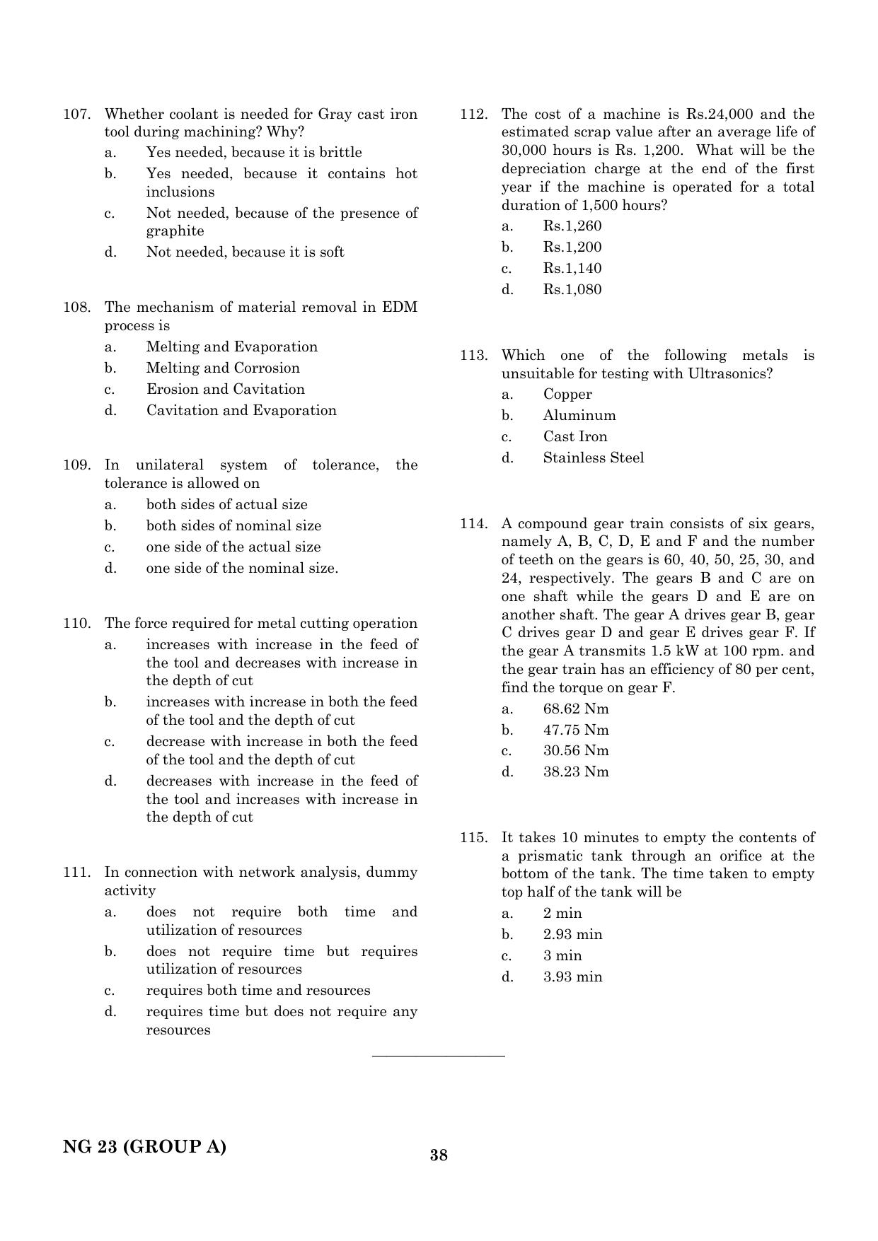 CEETA PG 2023 M.E / M.TECH/ M.ARCH / M.PLAN (GROUP A) Question Paper - Page 39