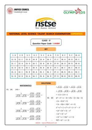 NSTSE 2023 Class 9 Answer Key (Paper Code 484)