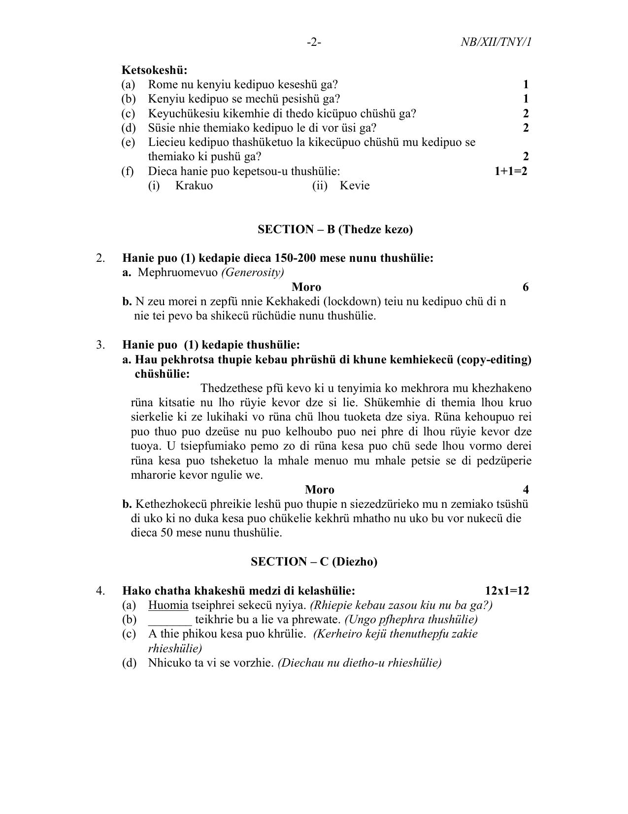 Nagaland Board Class 12 Tenyidie 2021 Question Paper - Page 2