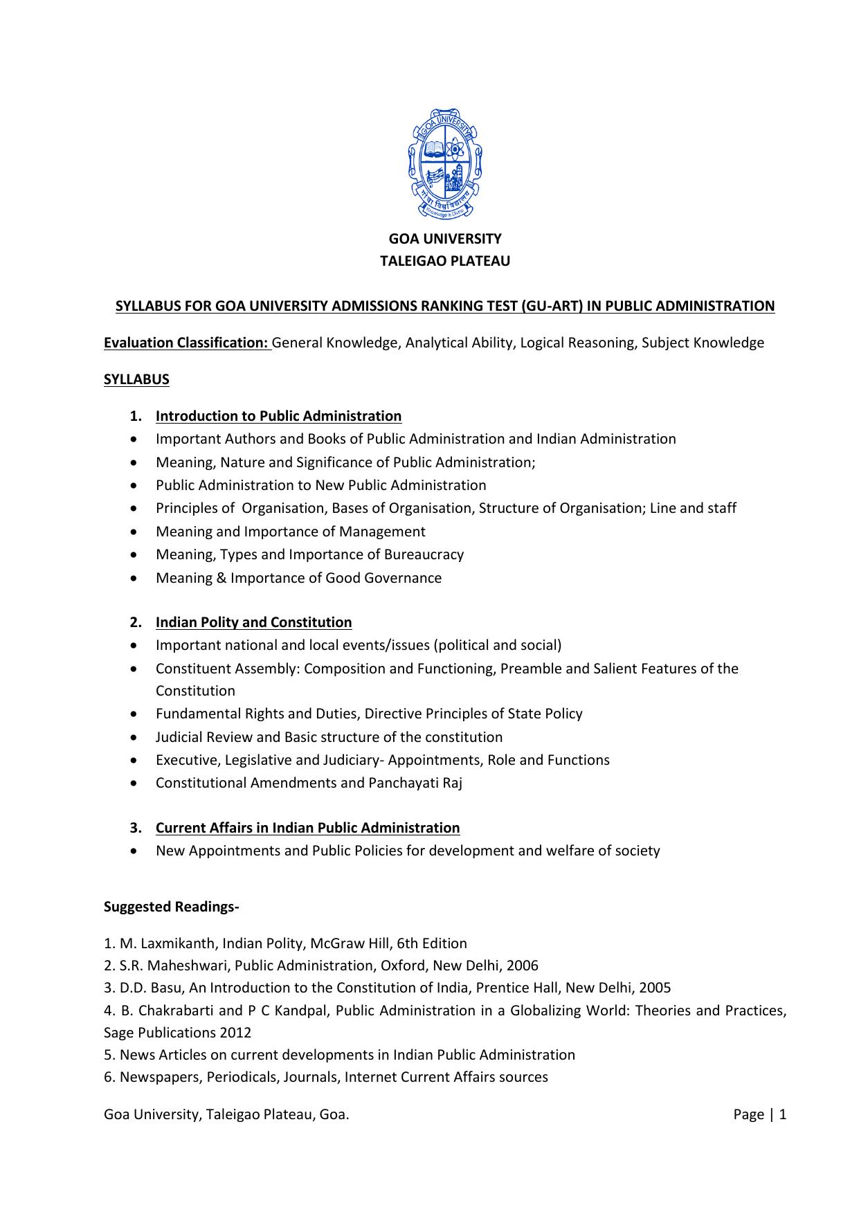 GU ART Public Administration Syllabus - Page 1