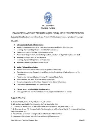 GU ART Public Administration Syllabus