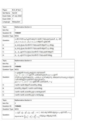 JEE Mains 2022: BTech Malayalam (Shift 1) 27-07-2022 Question Paper