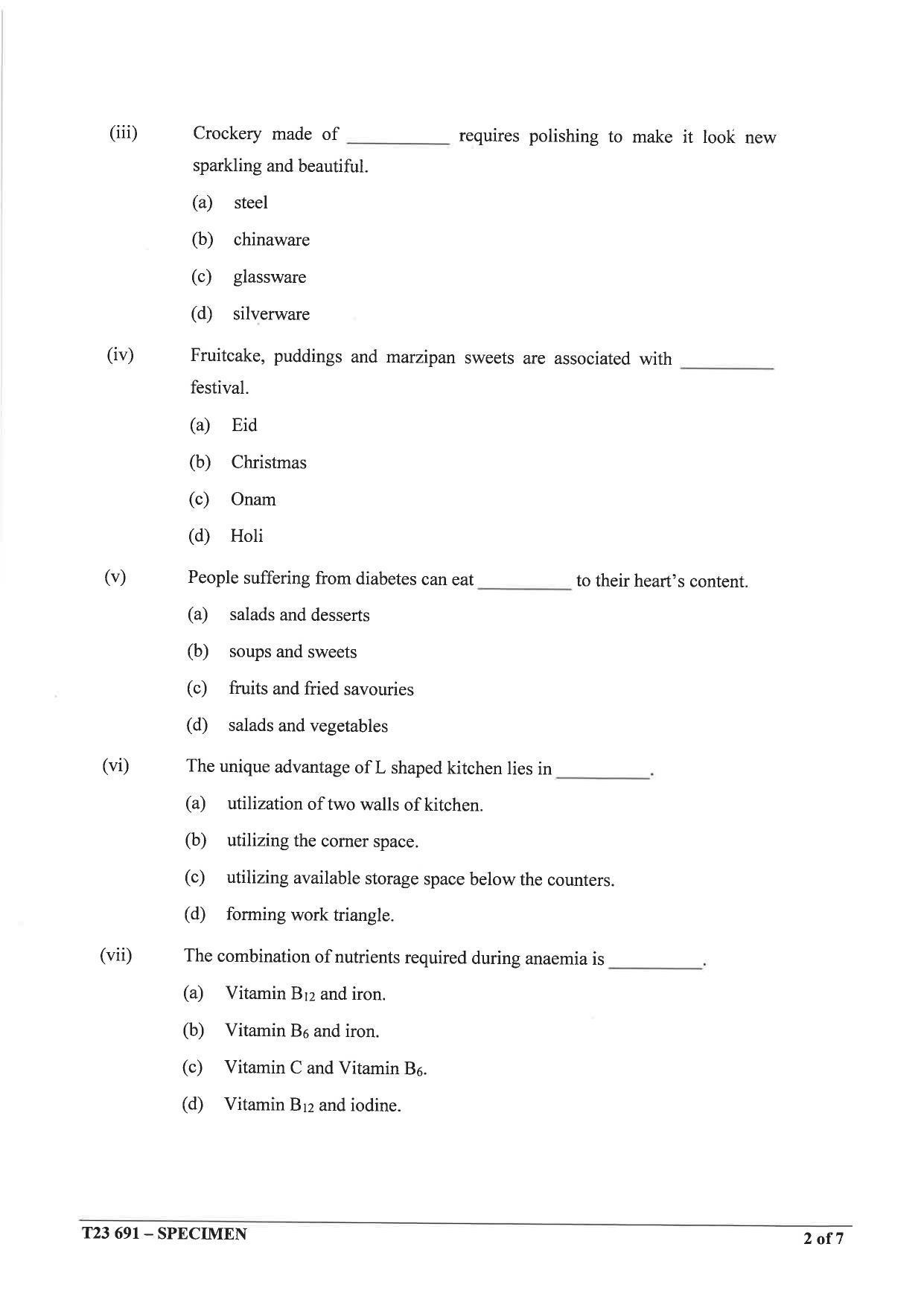 ICSE Class 10 Cookery Sample Paper 2023 - Page 2
