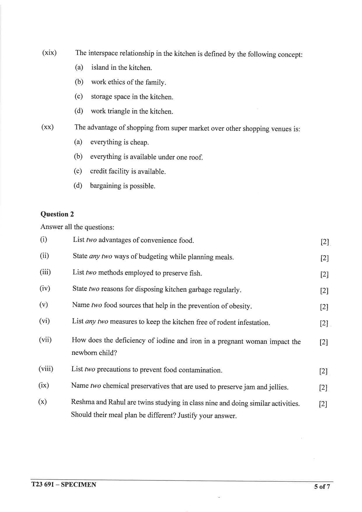 ICSE Class 10 Cookery Sample Paper 2023 - Page 5