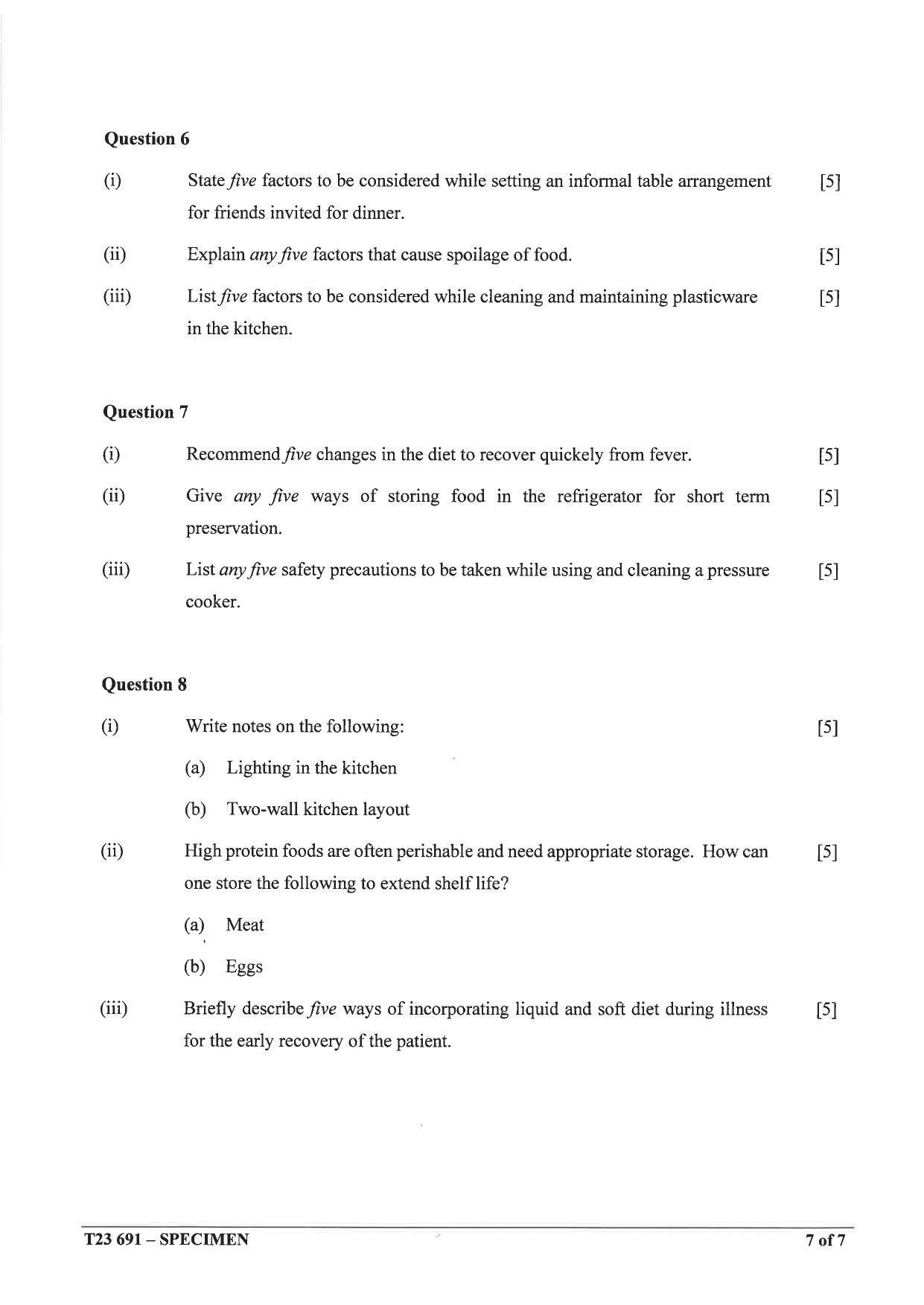 ICSE Class 10 Cookery Sample Paper 2023 - Page 7