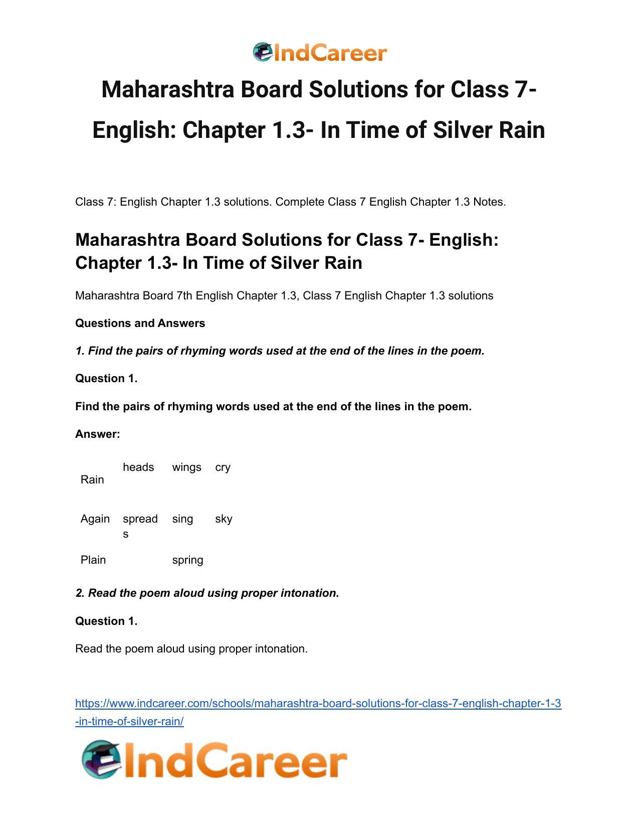 Maharashtra Board Solutions for Class 7- English: Chapter 1.3- In Time of Silver Rain - Page 2