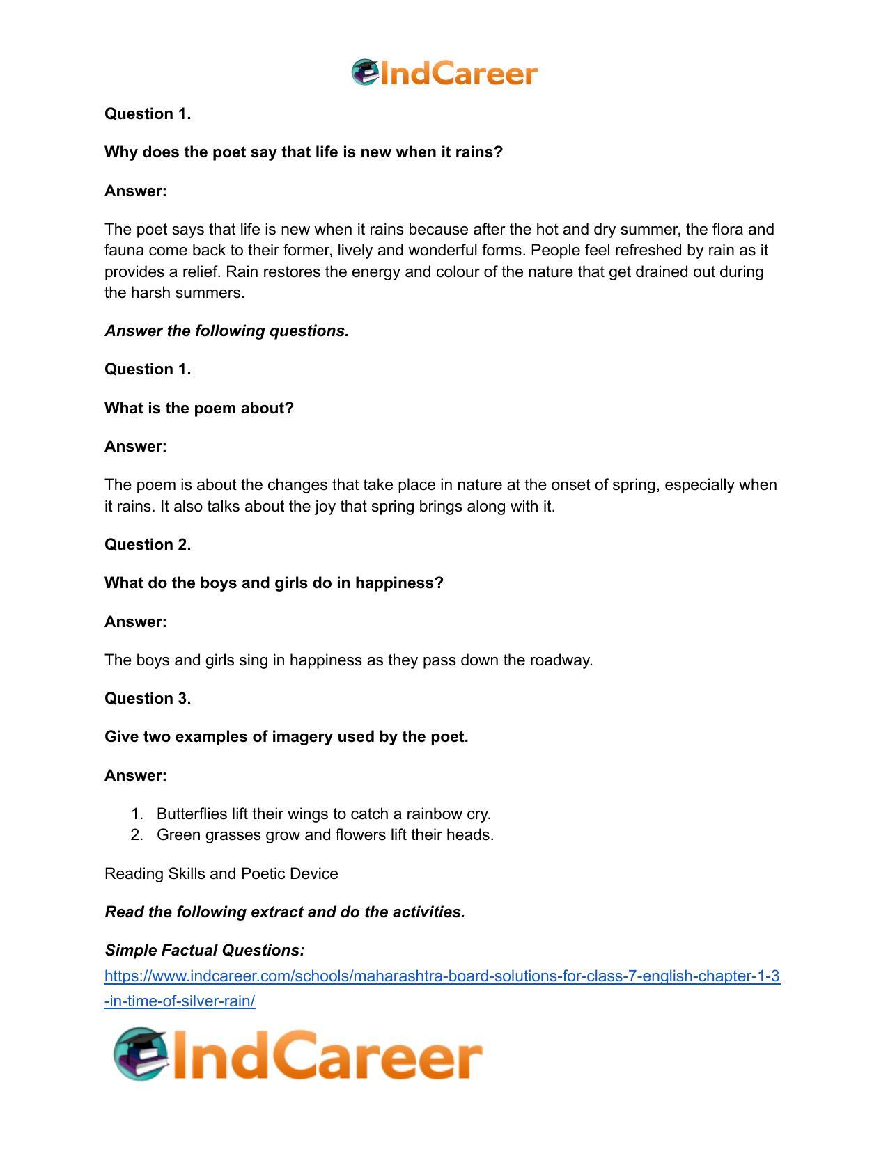 Maharashtra Board Solutions for Class 7- English: Chapter 1.3- In Time of Silver Rain - Page 6