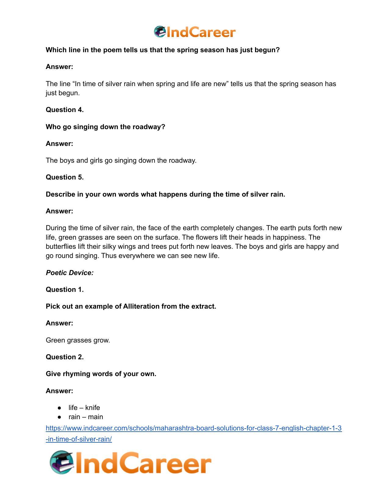 Maharashtra Board Solutions for Class 7- English: Chapter 1.3- In Time of Silver Rain - Page 8