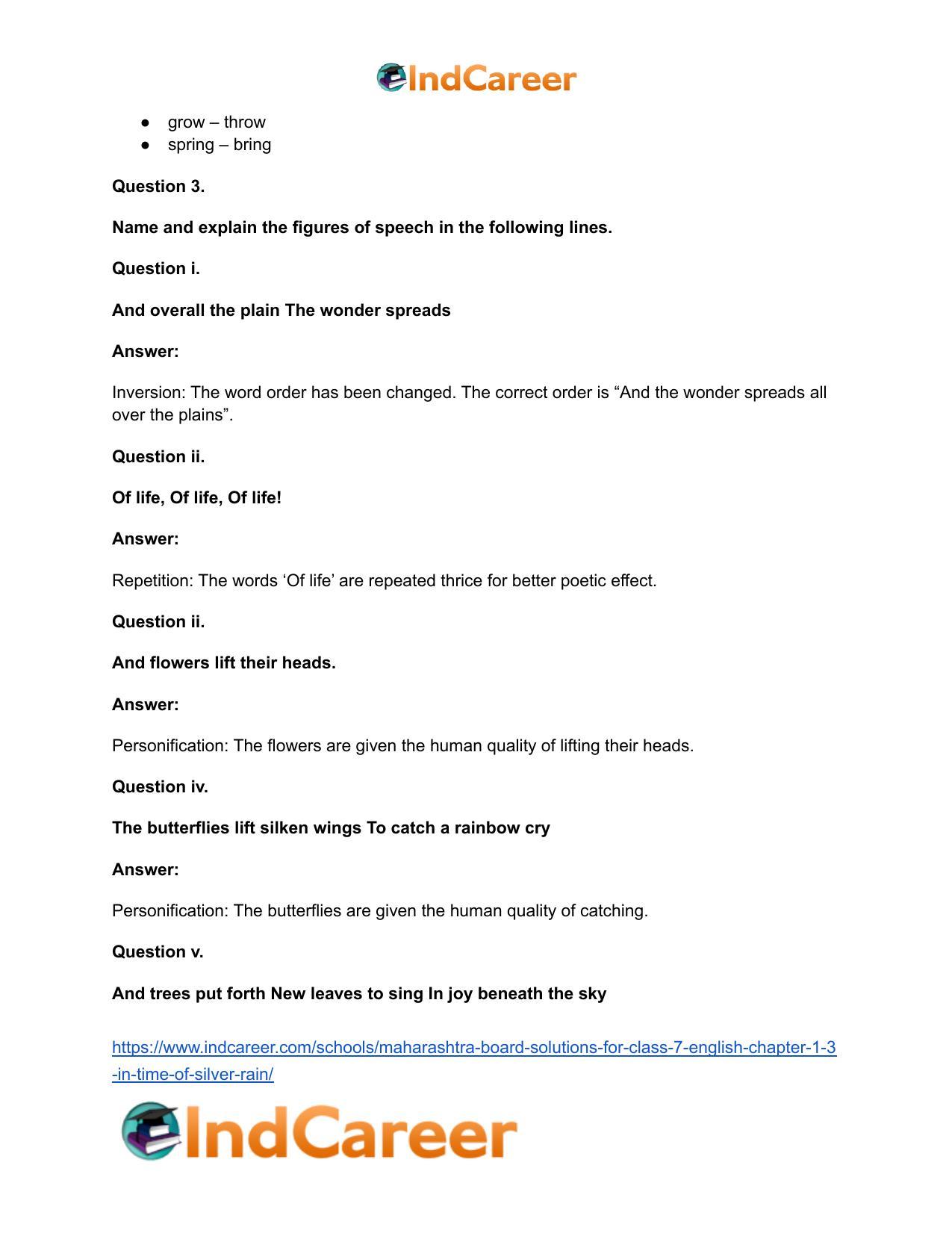 Maharashtra Board Solutions for Class 7- English: Chapter 1.3- In Time of Silver Rain - Page 9