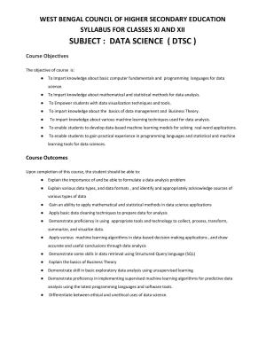 WBCHSE Class 11 & 12 Syllabus for Data Science (DTSC) (SET I)