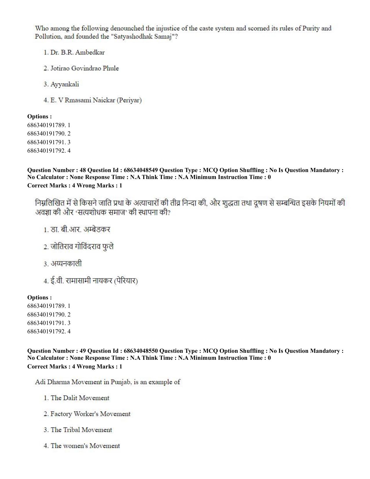 CUET PG 2023: HUQP21 – Social Work (Hin)-(30-06-2023) Question Paper - Page 50