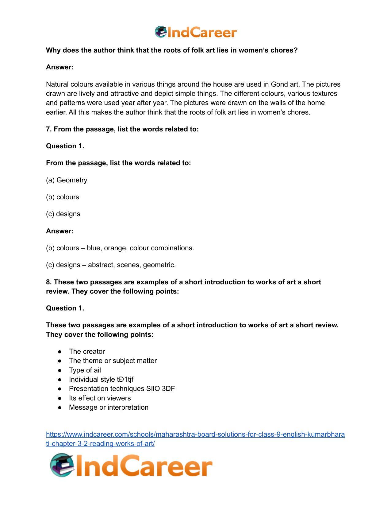 Maharashtra Board Solutions for Class 9- English Kumarbharati: Chapter 3.2- Reading Works of Art - Page 8
