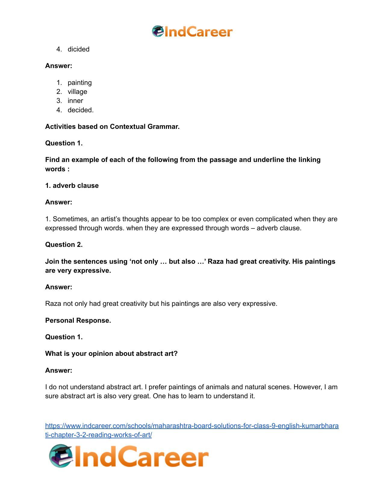 Maharashtra Board Solutions for Class 9- English Kumarbharati: Chapter 3.2- Reading Works of Art - Page 13
