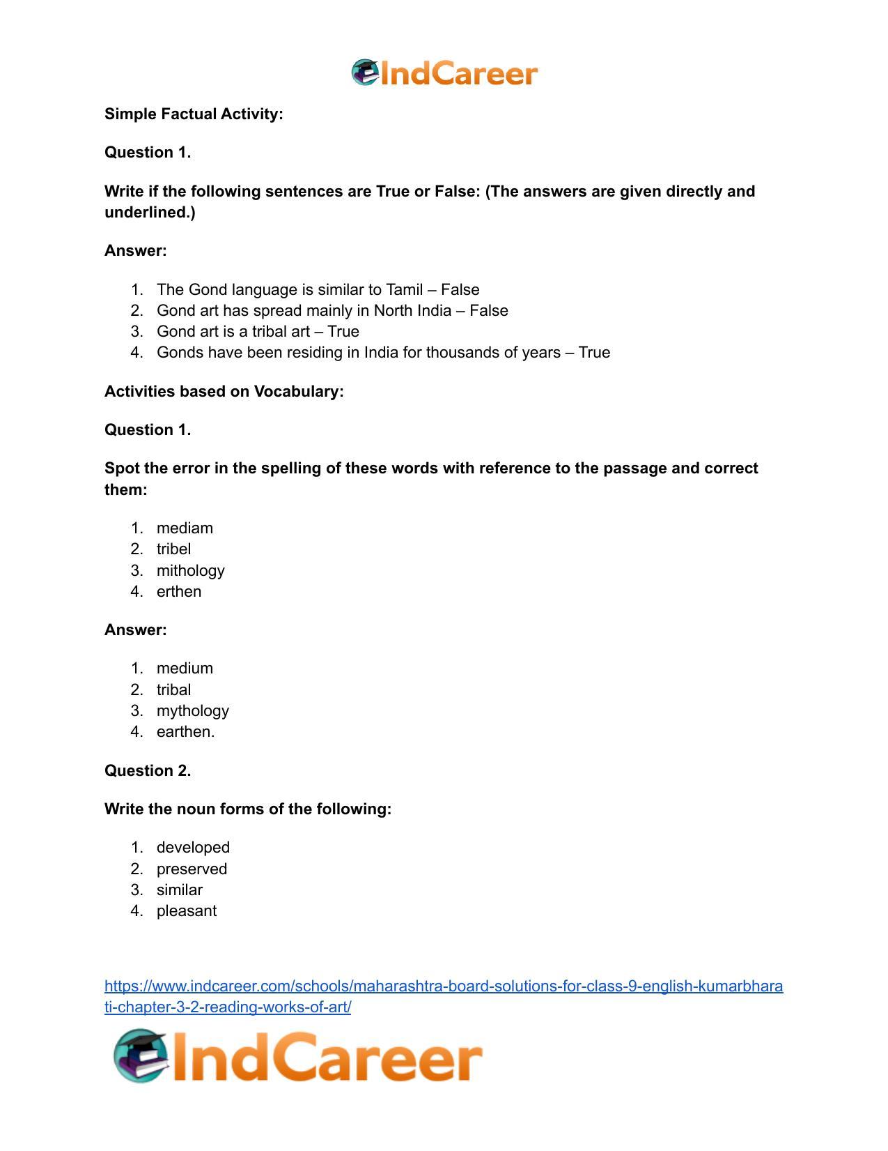 Maharashtra Board Solutions for Class 9- English Kumarbharati: Chapter 3.2- Reading Works of Art - Page 14
