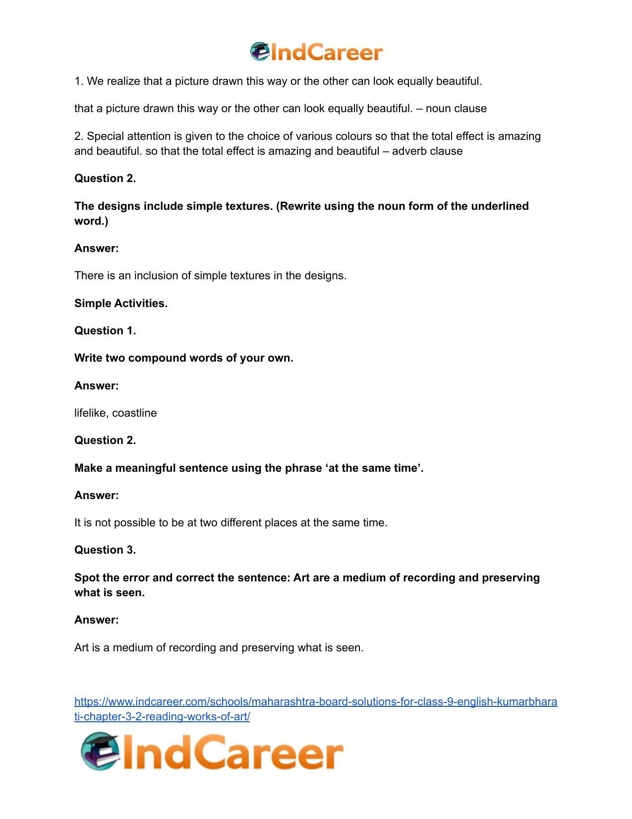 Maharashtra Board Solutions for Class 9- English Kumarbharati: Chapter 3.2- Reading Works of Art - Page 18