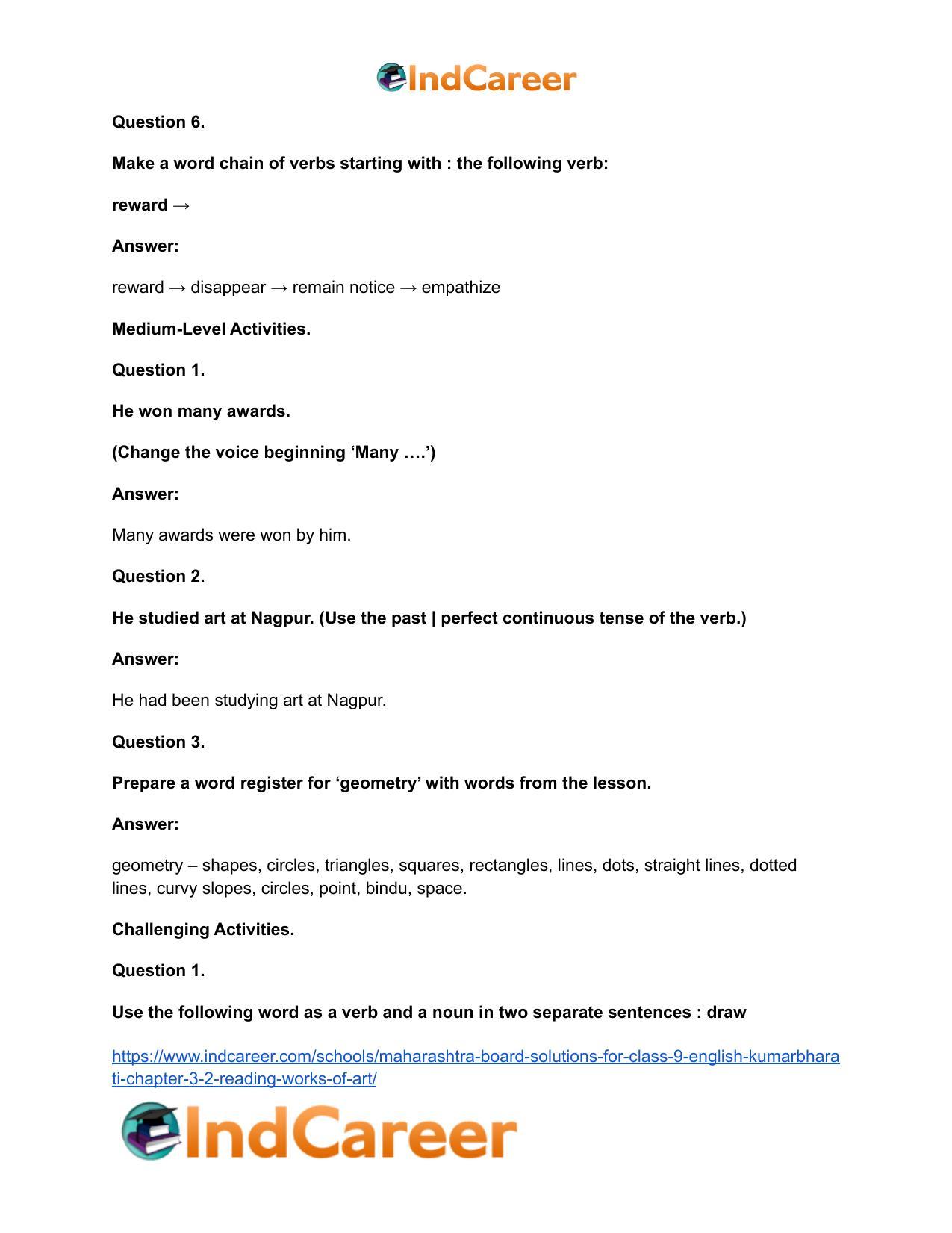 Maharashtra Board Solutions for Class 9- English Kumarbharati: Chapter 3.2- Reading Works of Art - Page 20