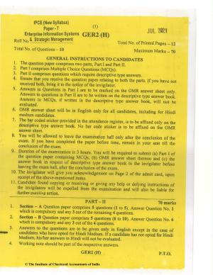 CA Inter Jul 2021 Question Paper - Paper 7 – Enterprise Information Systems & Strategic Management