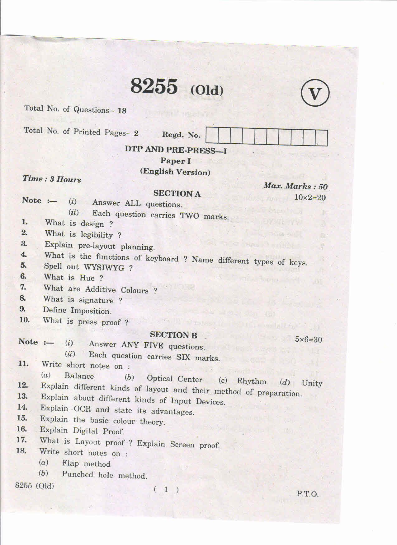 AP Inter. 2nd Year Vocational Question Paper May – 2019 - DTP and Pre-Press-I(Old) - Page 1