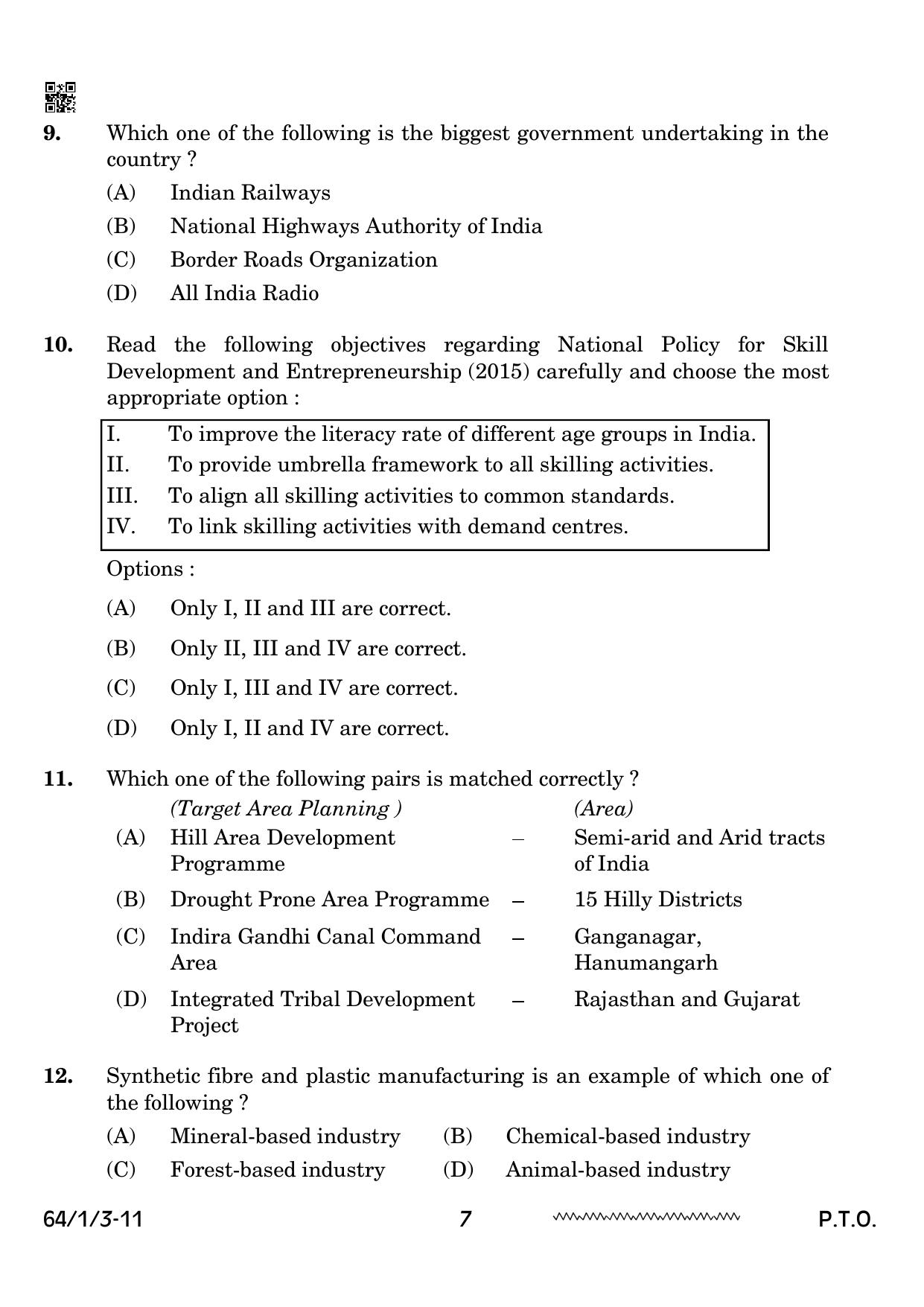 CBSE Class 12 64-1-3 Geography 2024 Question Paper - Page 7