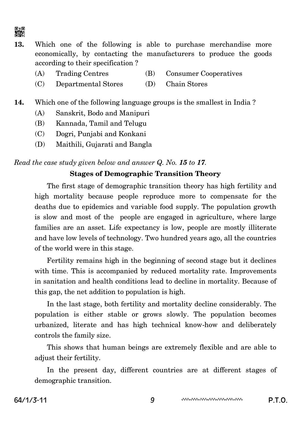 CBSE Class 12 64-1-3 Geography 2024 Question Paper - Page 9