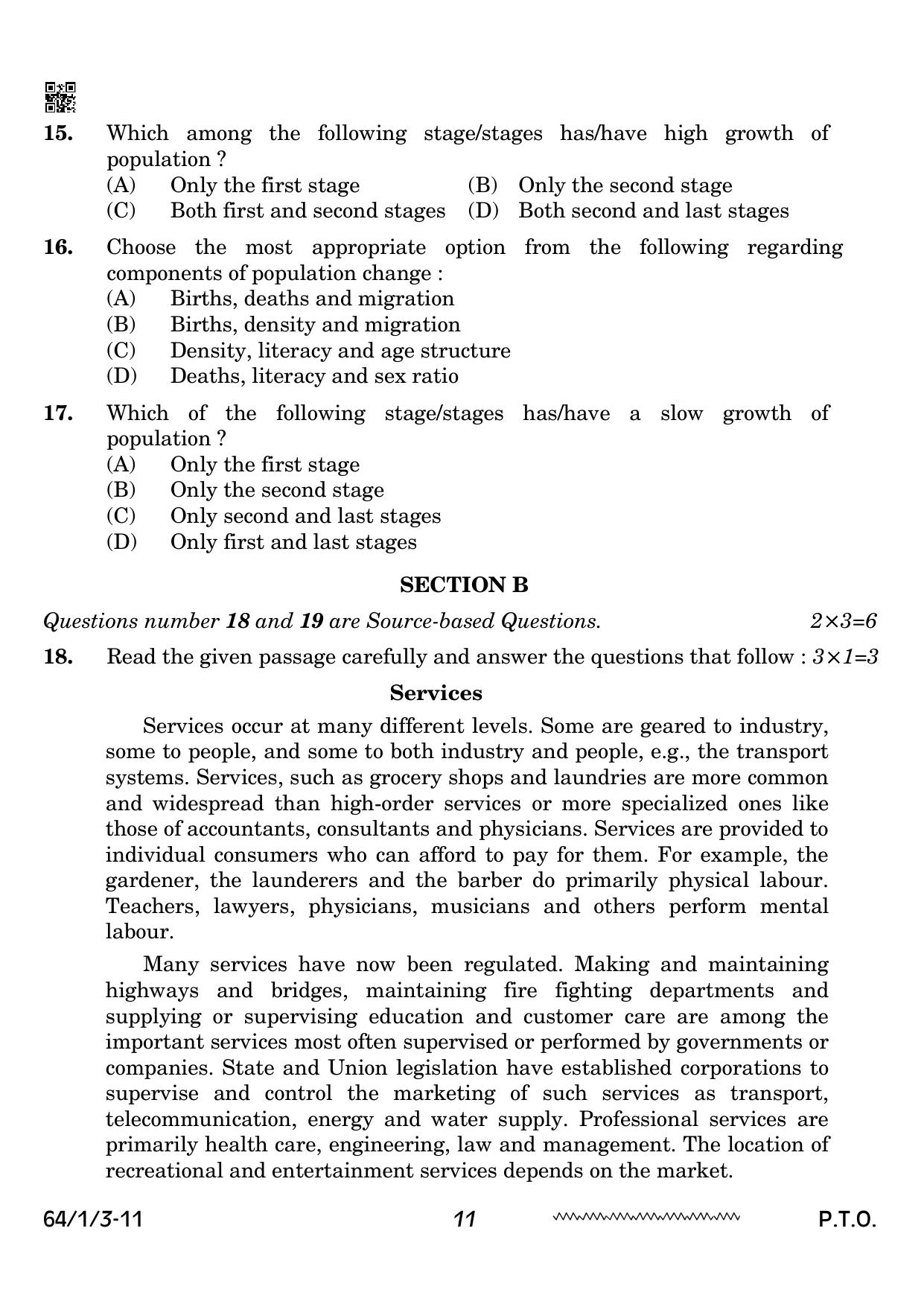 CBSE Class 12 64-1-3 Geography 2024 Question Paper - Page 11