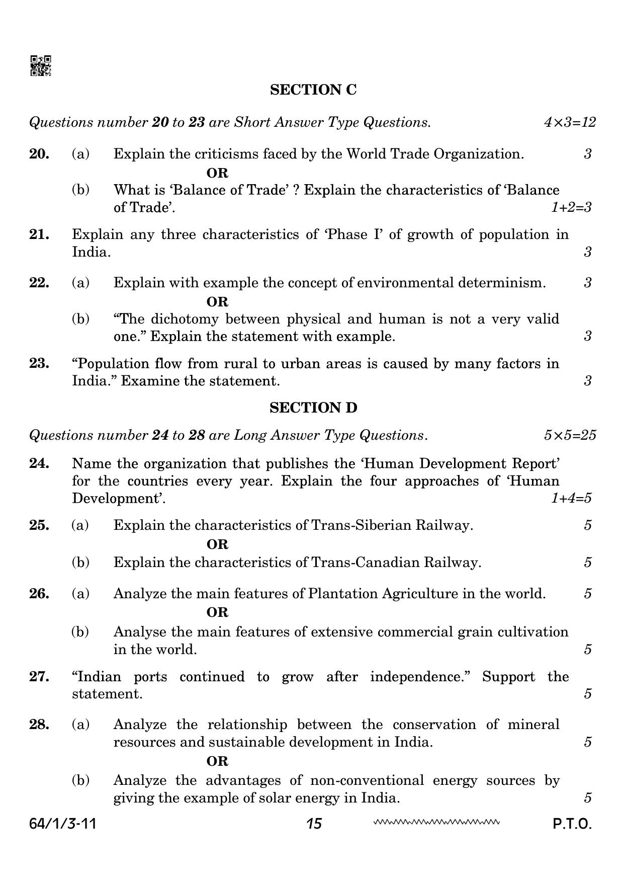 CBSE Class 12 64-1-3 Geography 2024 Question Paper - Page 15