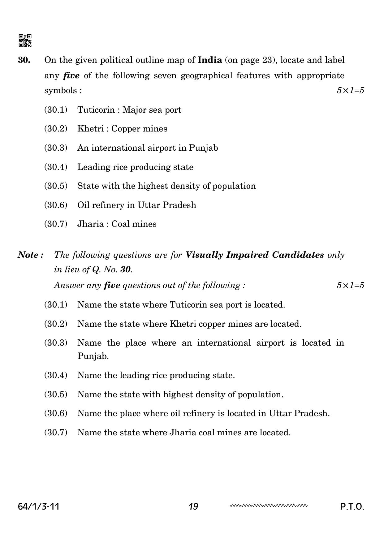 CBSE Class 12 64-1-3 Geography 2024 Question Paper - Page 19