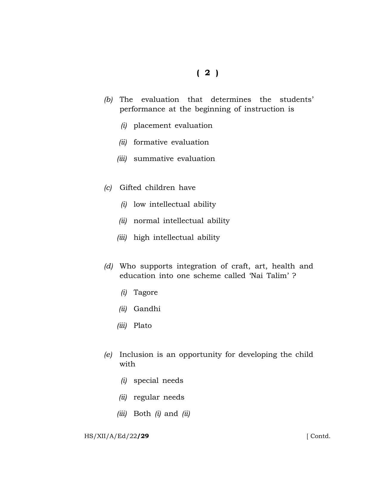 Meghalaya Board (MBOSE) Class 12 EDUCATION  (HS_XII_A_Ed_22) 2022 Question Paper - Page 2